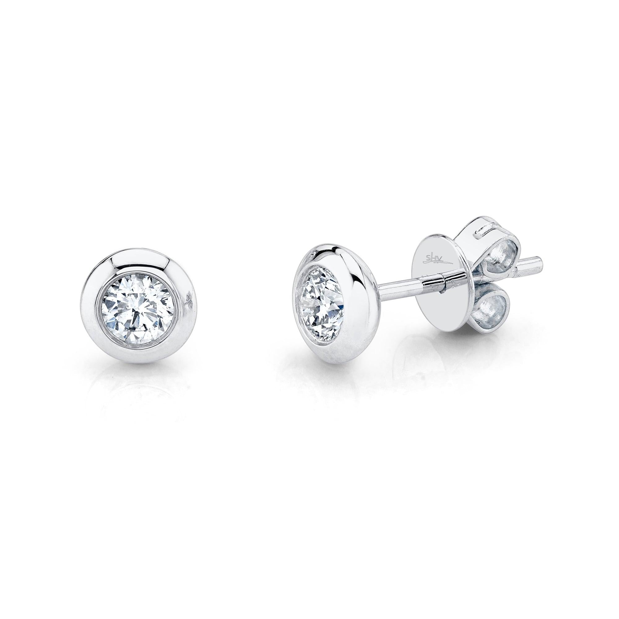 0.40ctw Diamond Bezel Earrings, 14K White Gold