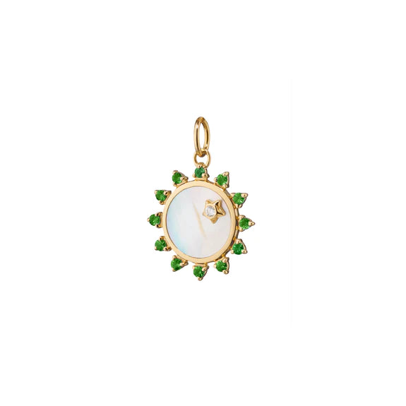 Mini Mother of Pearl Emerald "Happiness" Sun Charm with Diamond Star Accent