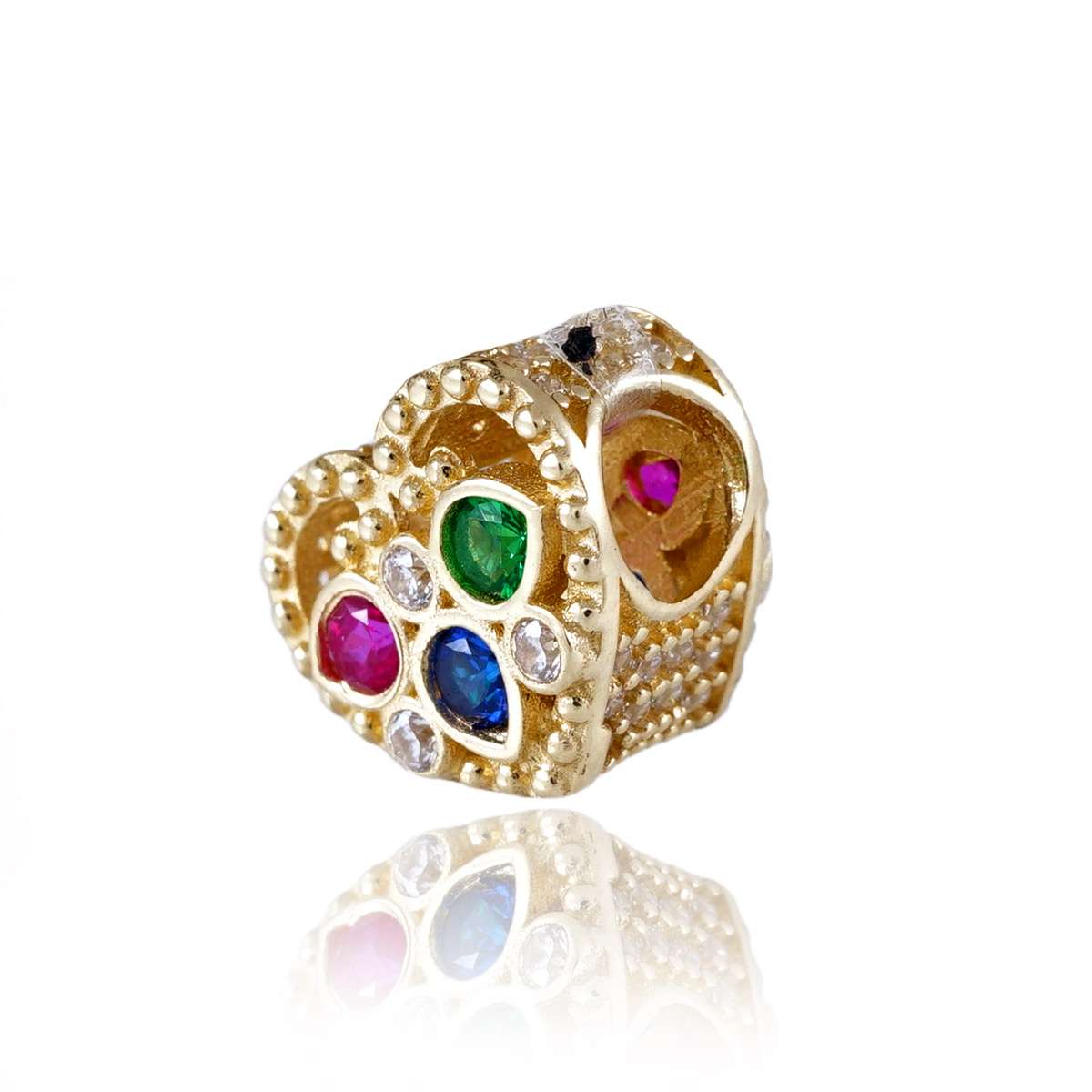 14k Gold Color Stones Heart Charm