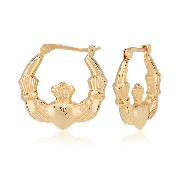 14K Yellow Gold Small Claddagh Hoop Earrings
