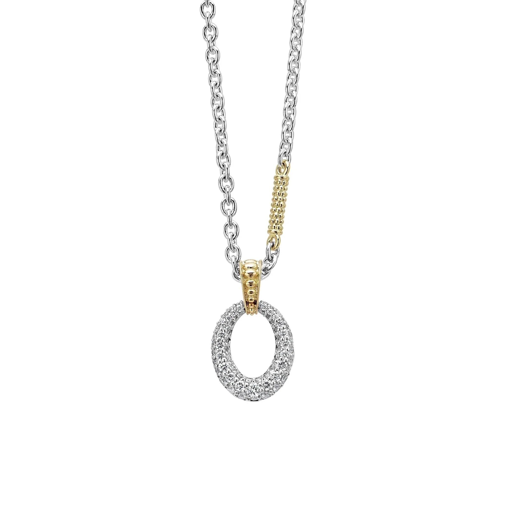 Two-Tone Oval Diamond Pendant Necklace