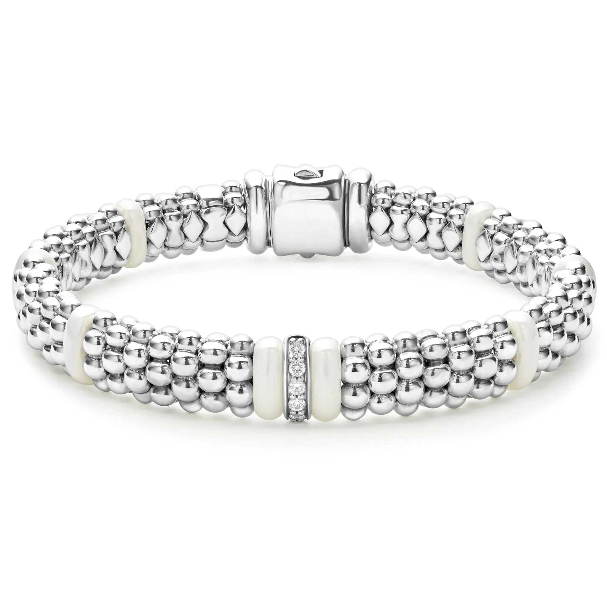 Single Station Diamond Caviar Bracelet | 9mm