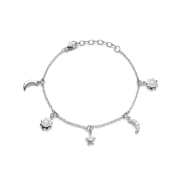 Monica Rich Kosann Sterling Silver Sun, Moon And Stars Dangling Charm Bracelet – CH-41389