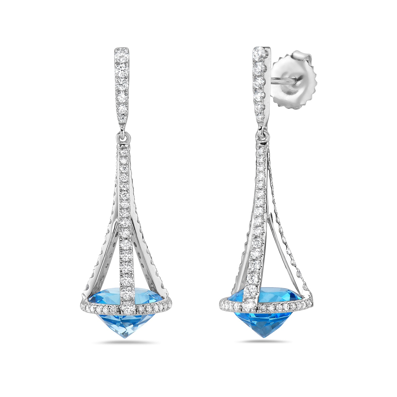 Diamond and Blue Topaz Chandelier Earring