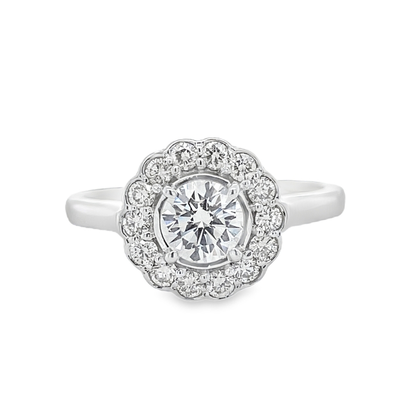 Floral Diamond Halo Engagement Ring