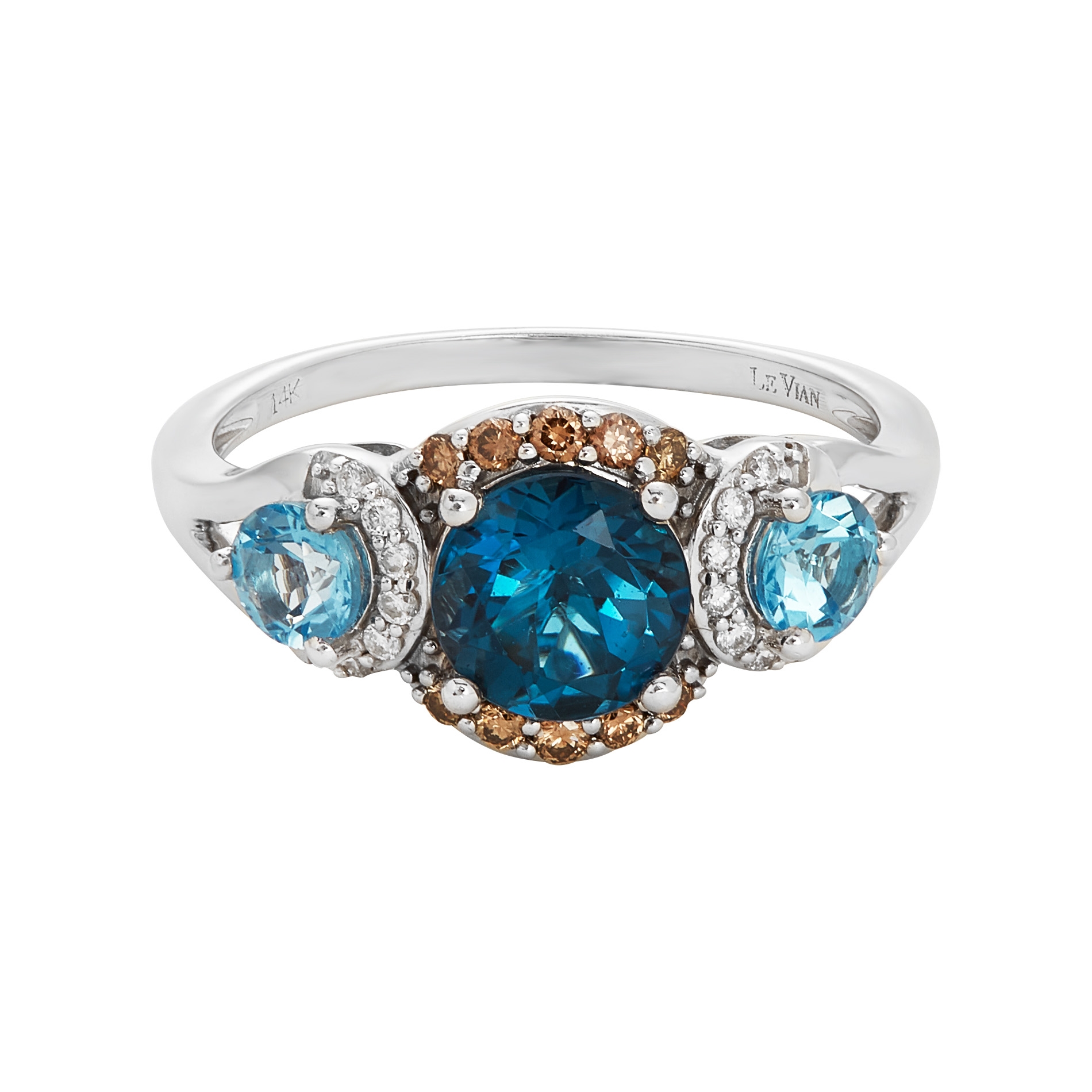 Le Vian .190 Ctw Diamond & Blue Topaz Ring / 14 Kt Vanilla Gold