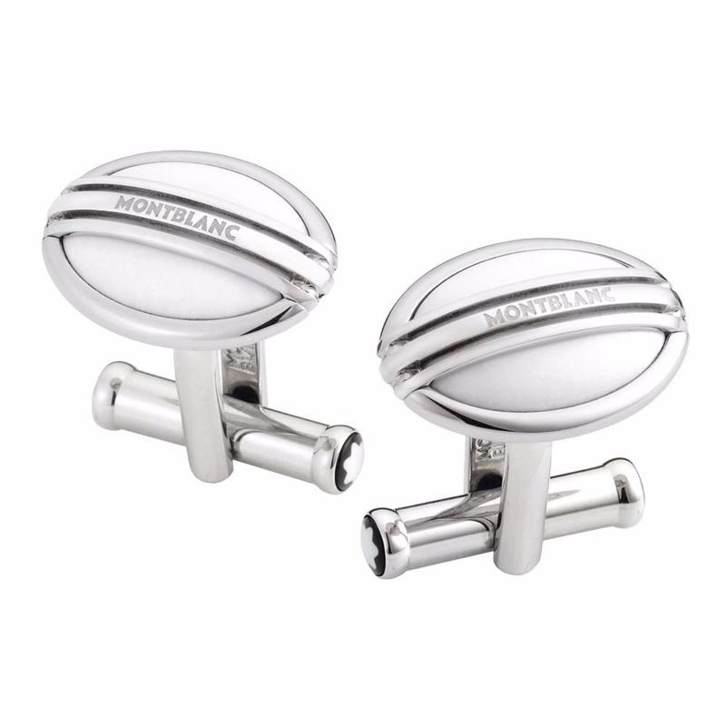 Montblanc Stainless Steel Oval White Agate Cufflinks MB105874