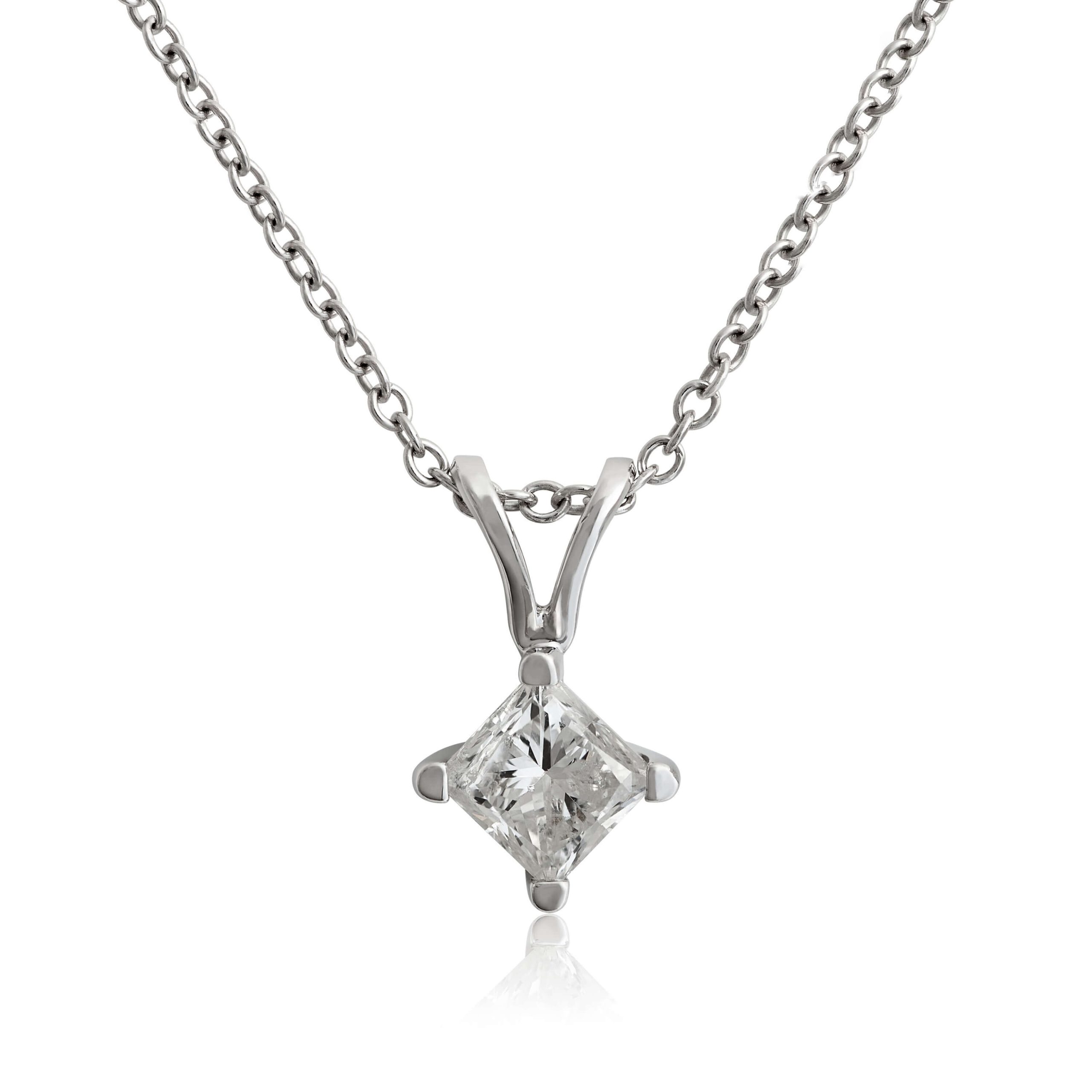 Princess Cut Diamond Solitaire Necklace 14K, 3/8 ct.