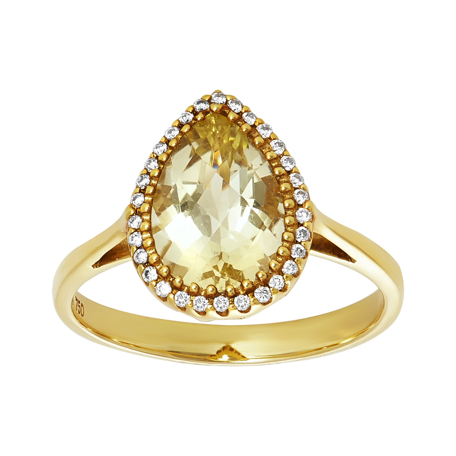 .090 Ctw Diamond & Lemon Quartz Ring / 18 Kt Y