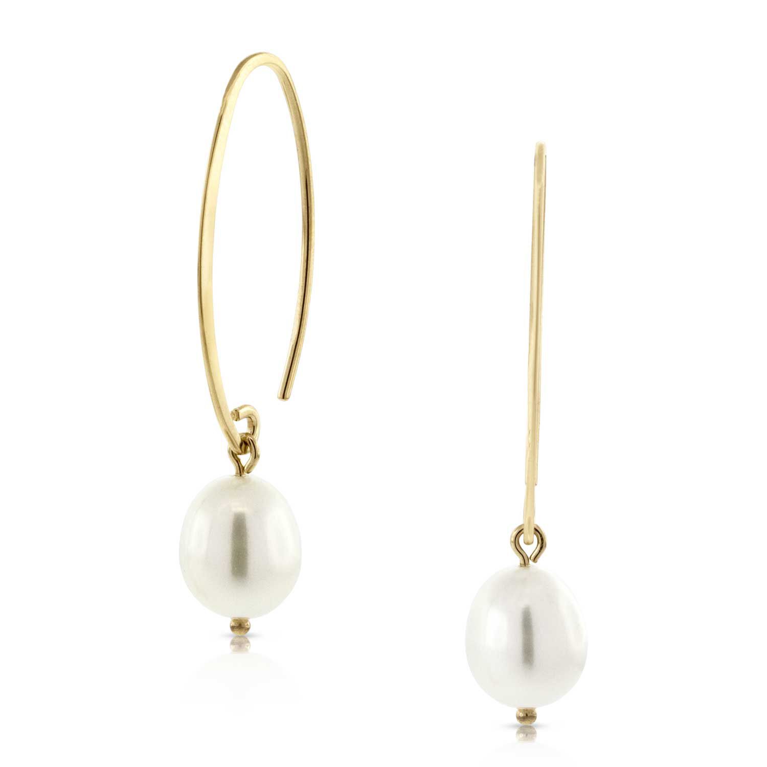 Freshwater Cultured Pearl Drop Oval Wire Earrings 14K