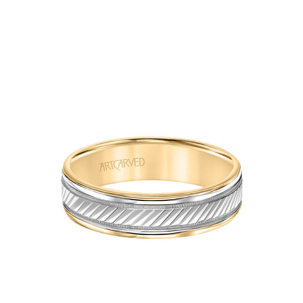 6MM Men's Classic Wedding Band - Diagional Swiss Cut Engraved Design With Milgrain And Round Edge