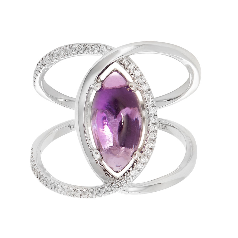 LE VIAN AMETHYST DIAMOND BYPASS RING SET IN VANILLA GOLD