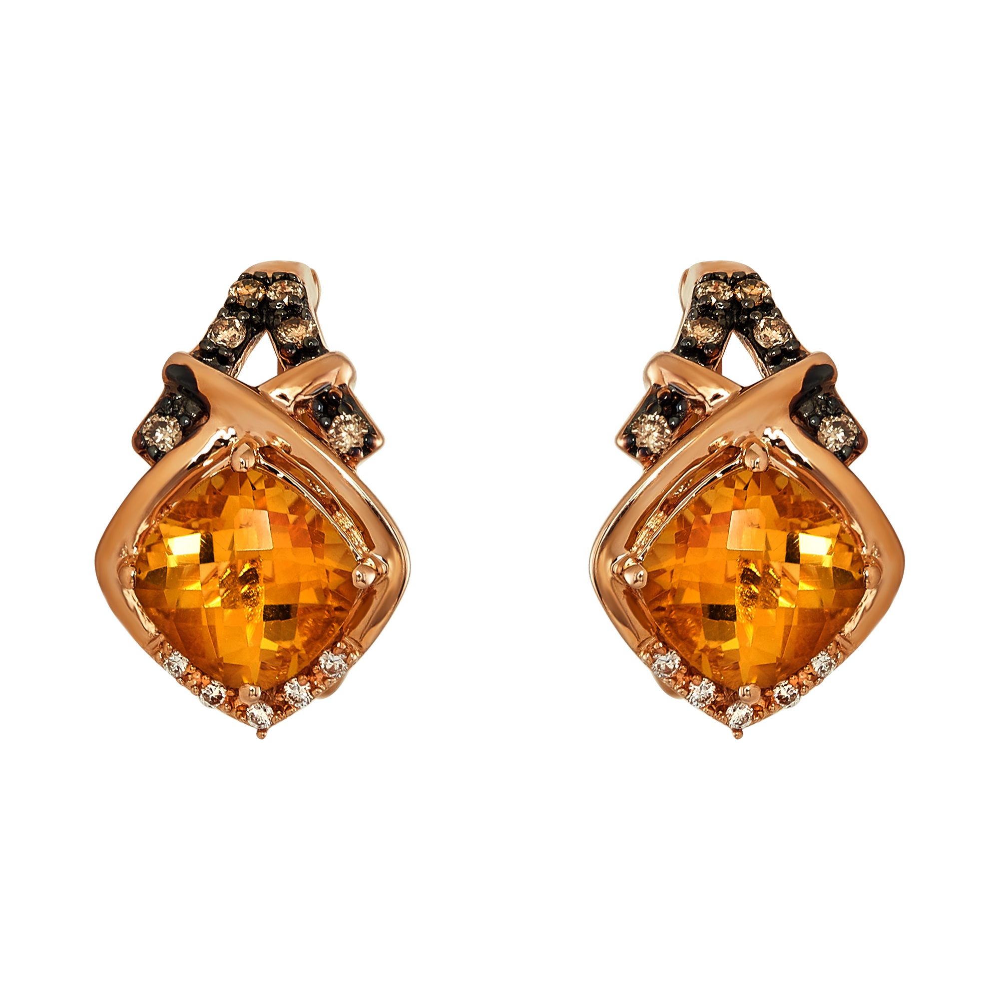 Le Vian .180 Ctw Diamond & Citrine Earrings 14 Kt Strawberry Gold