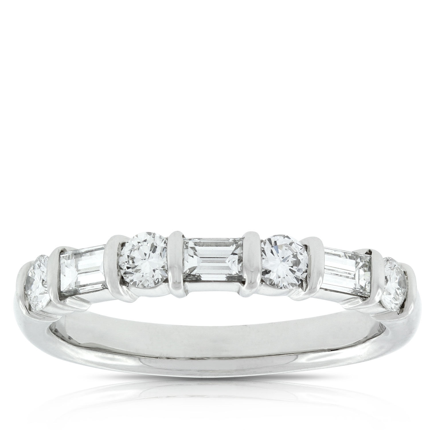 Baguette & Round Diamond Ring in Platinum, 3/4 ctw.