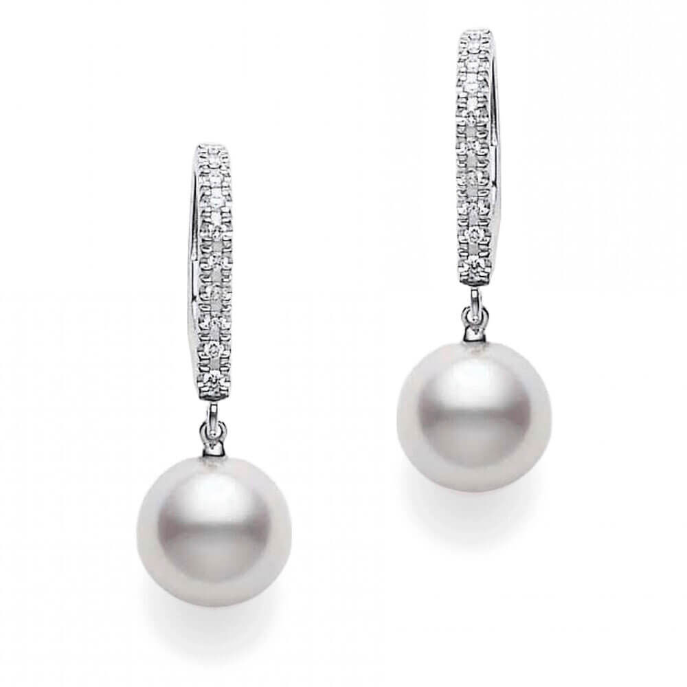 Mikimoto Akoya Cultured Pearl & Diamond Earrings 18K