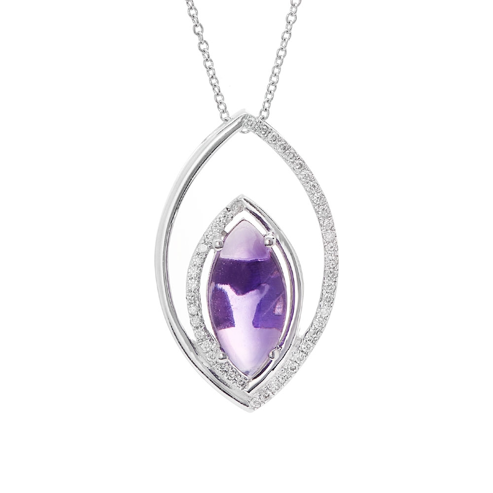 .100 Ctw Diamond & Amethyst Necklace / 14 Kt W