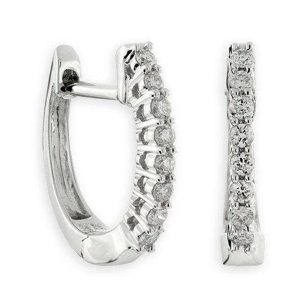12MM Oval Diamond Hoop Earrings 14K White Gold