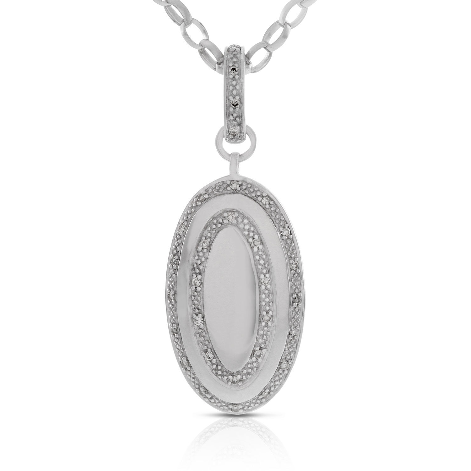 Diamond Oval Pendant in Sterling Silver