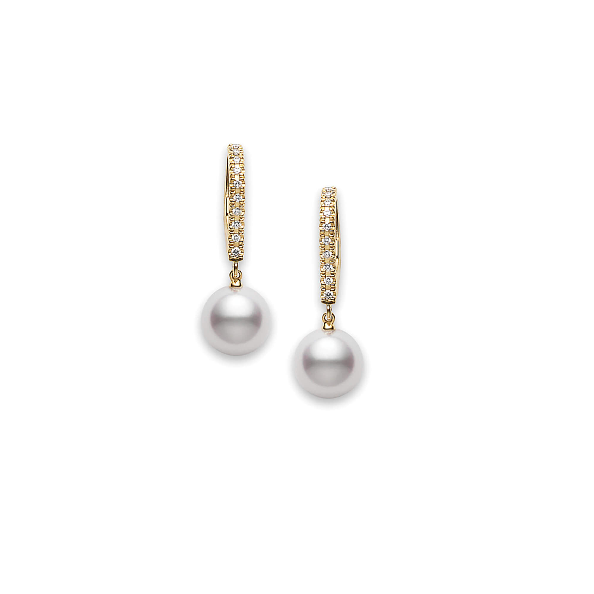 Mikimoto Classic Cultured Akoya Pearl and Diamond Earrings, 18K Yellow Gold