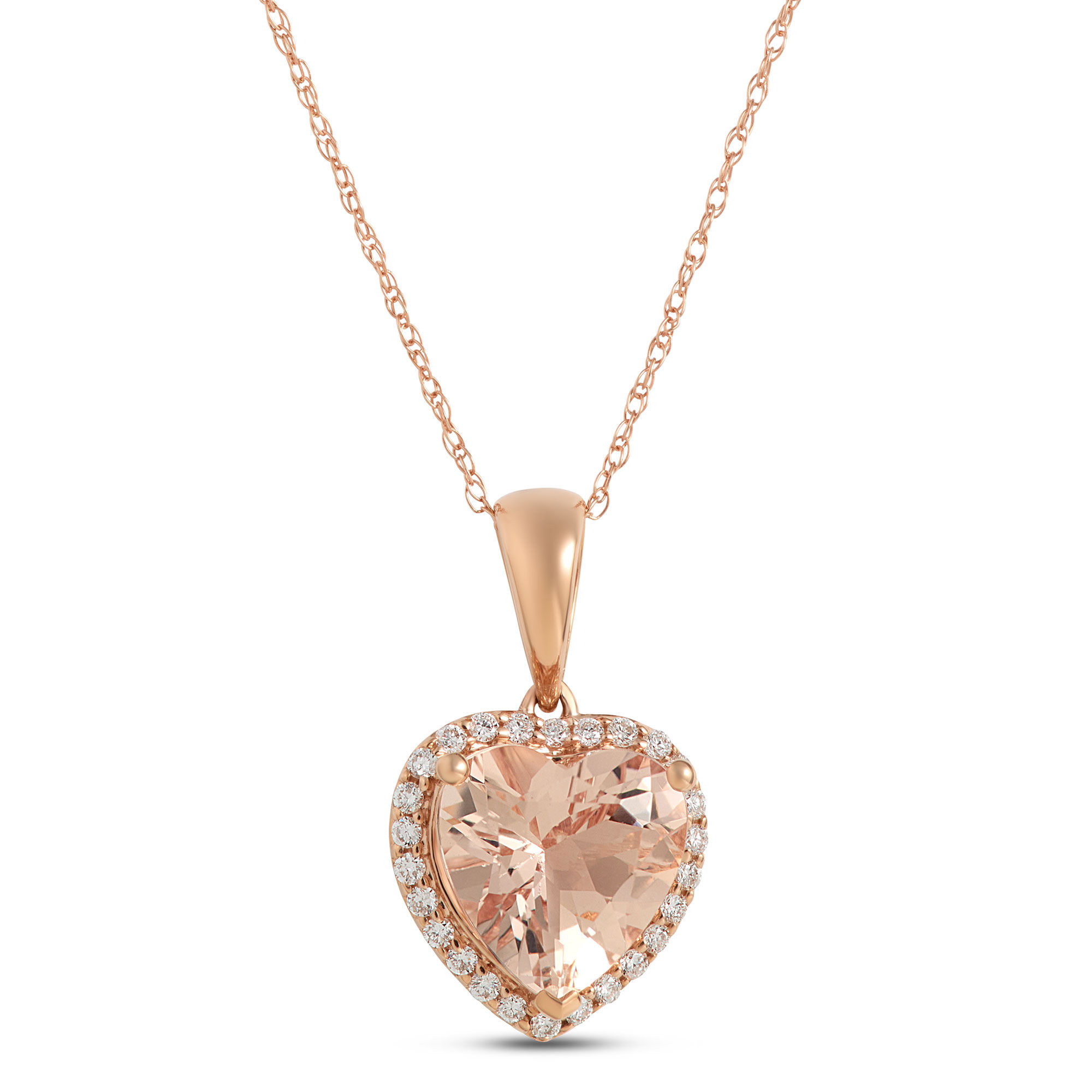 Rose Gold Morganite & Diamond Heart Pendant 14K