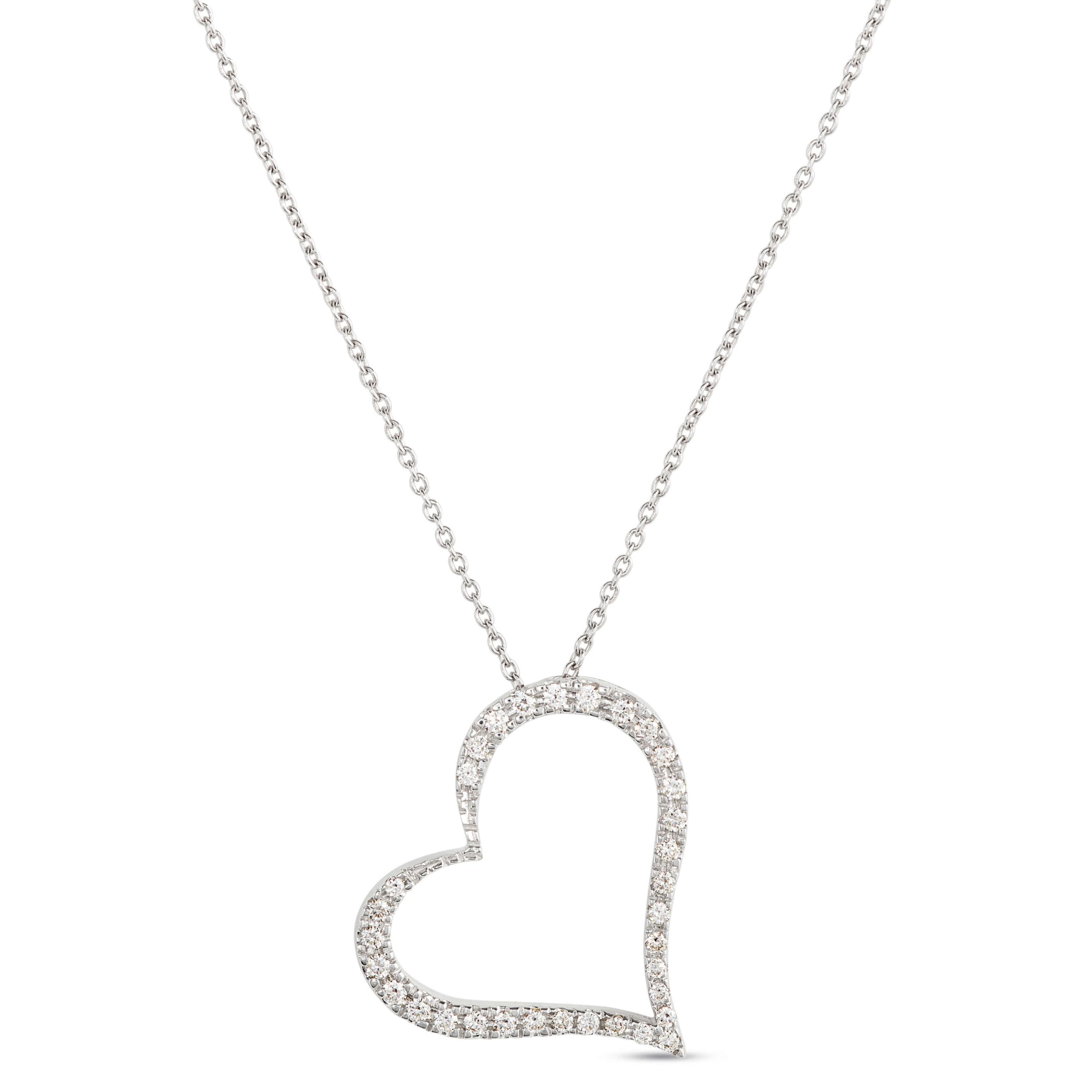 Roberto Coin Tiny Treasures Diamond Slanted Heart Necklace 18K White Gold