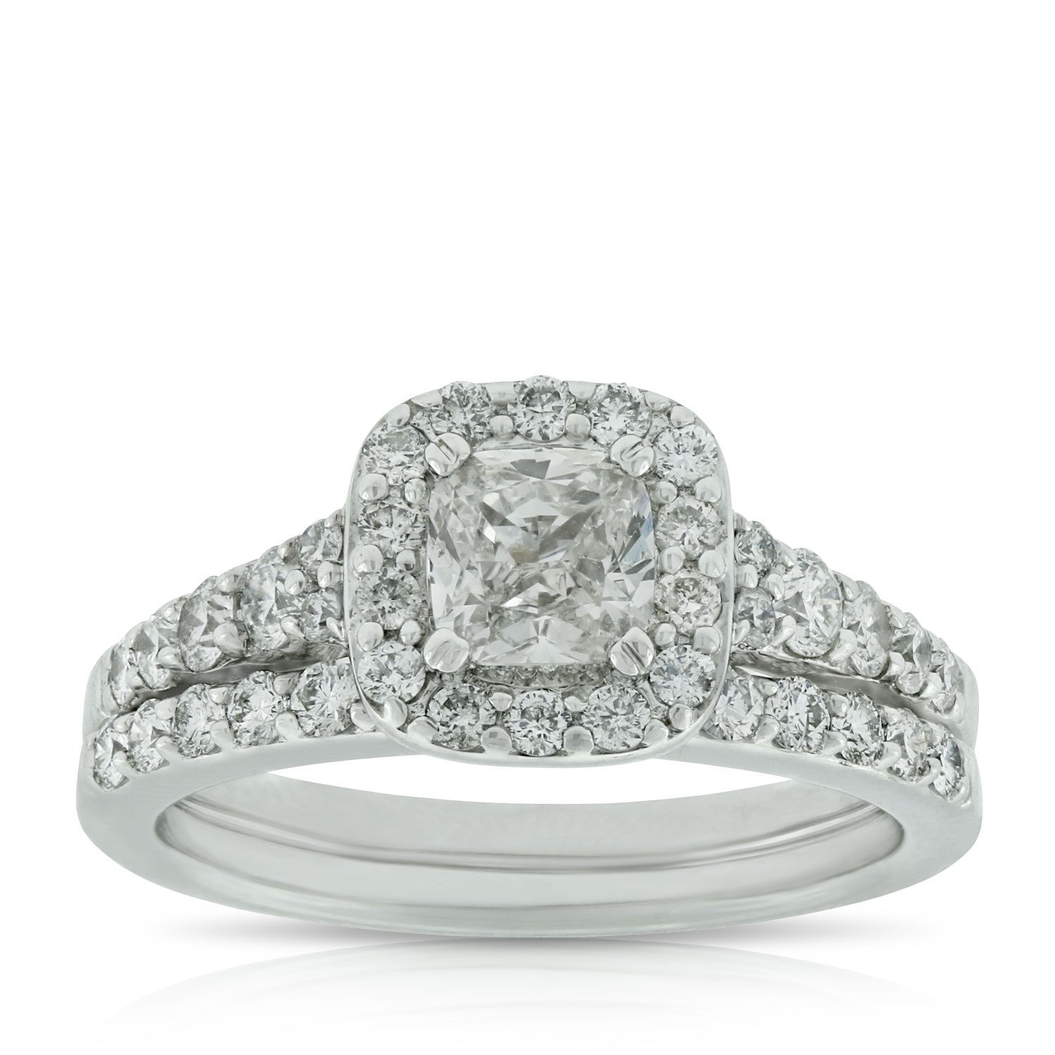 Cushion Cut Diamond Bridal Set 14K