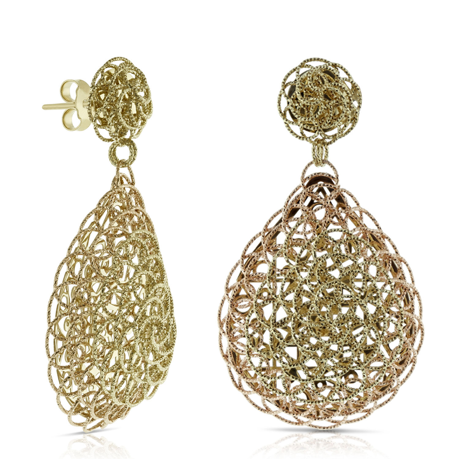 Toscano Two-Tone Woven Pear Drop Earrings 14K