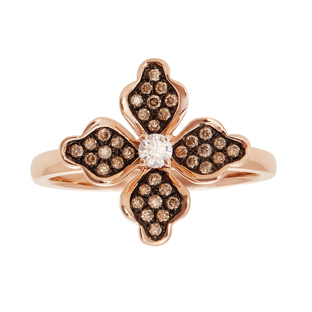 LE VIAN 14 KT STRAWBERRY GOLD FLOWER RING .28 CARAT
