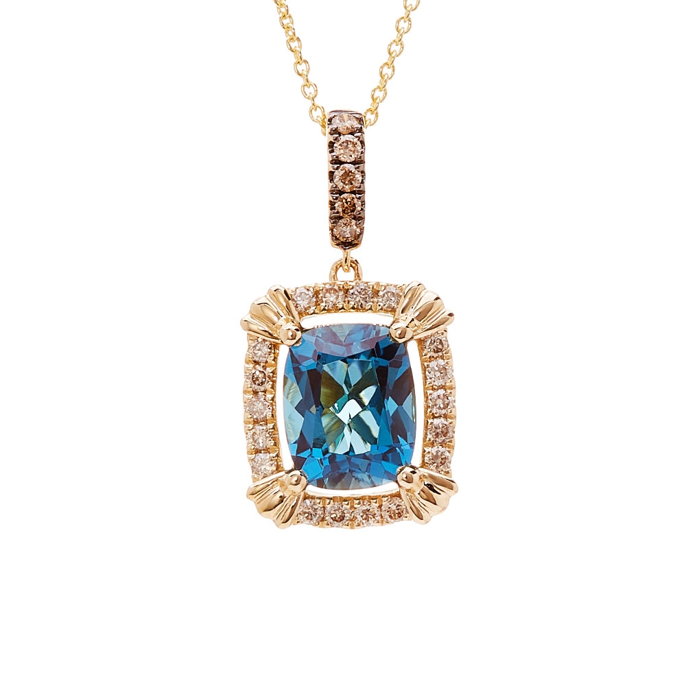 Le Vian Blue Topaz & Diamond Necklace / 14 Kt Honey Gold
