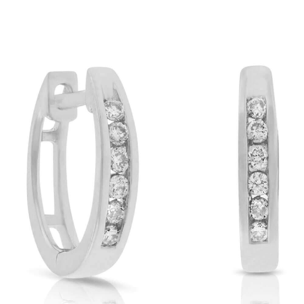 12MM Diamond Hoop Earrings, 14K White Gold, 1/10 ctw.