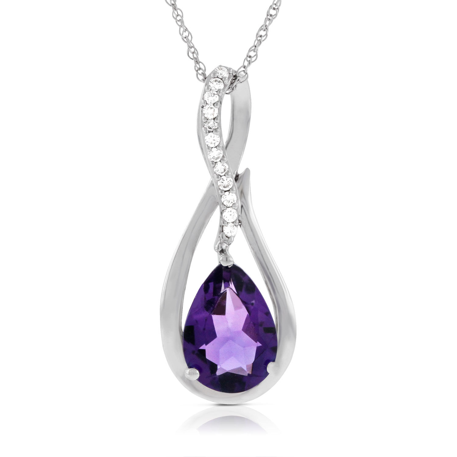 Pear Shaped Amethyst & Diamond Pendant 14K