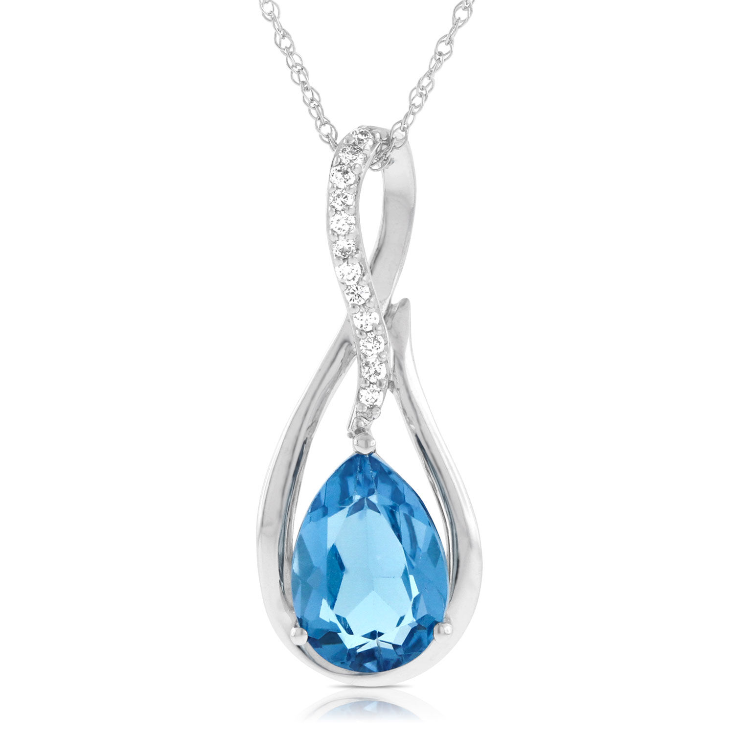 Pear Shaped Blue Topaz & Diamond Pendant 14K