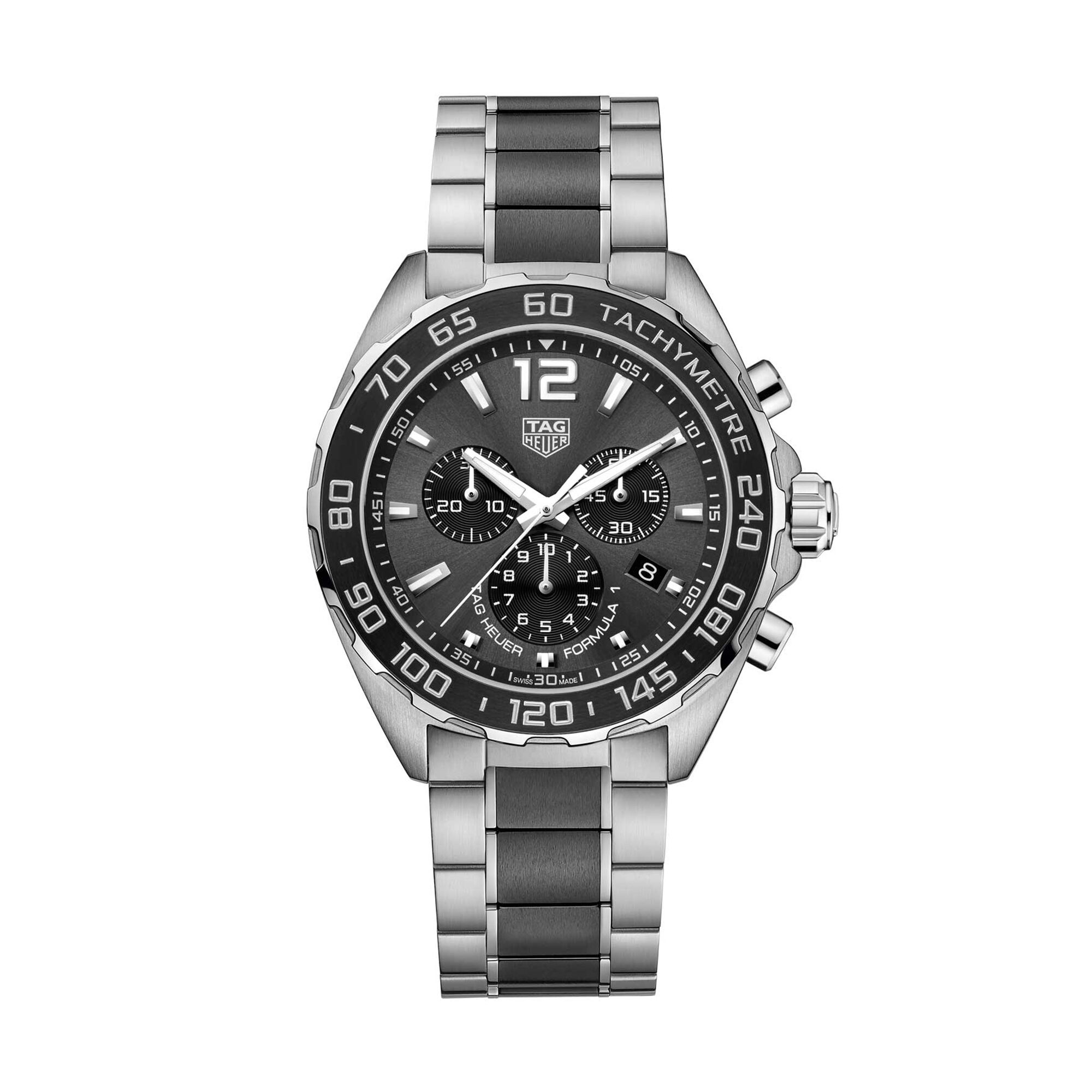 TAG Heuer Formula 1 Quartz Mens Grey Steel Black Ceramic Chronograph Watch
