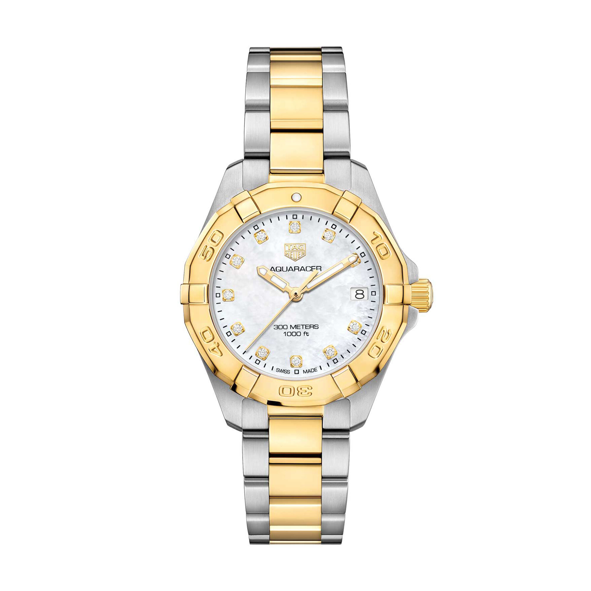 TAG Heuer Aquaracer Quartz Ladies Mother of Pearl Steel & Yellow Gold Plated Watch, 32mm