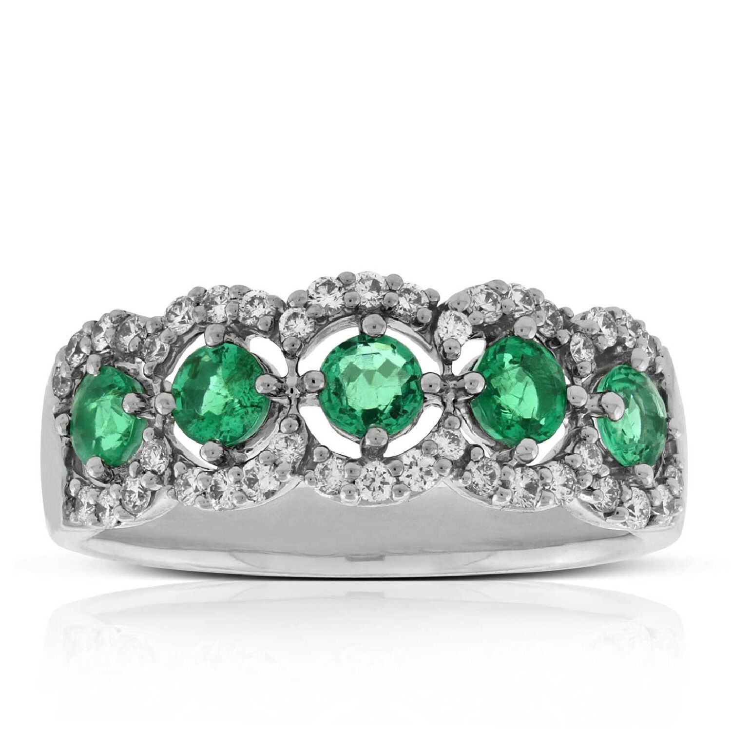 5-Stone Emerald & Diamond Ring 14K