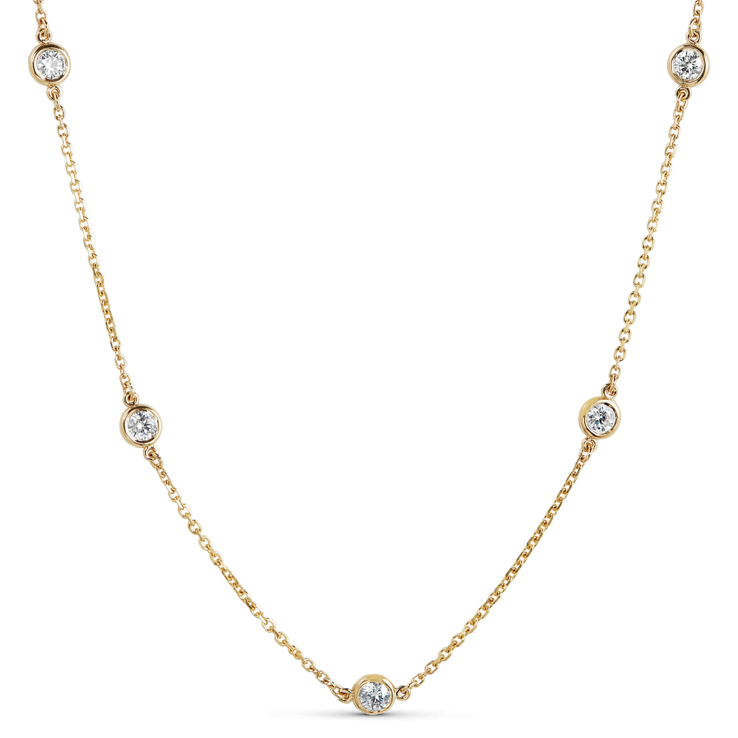 18-Inch Diamond Station Necklace, 14K Yellow Gold