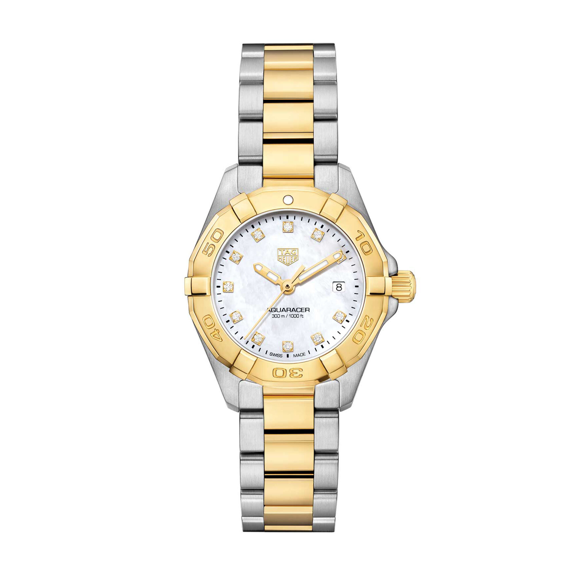 TAG Heuer Aquaracer Ladies Mother of Pearl Watch, 18K & Steel, 27mm