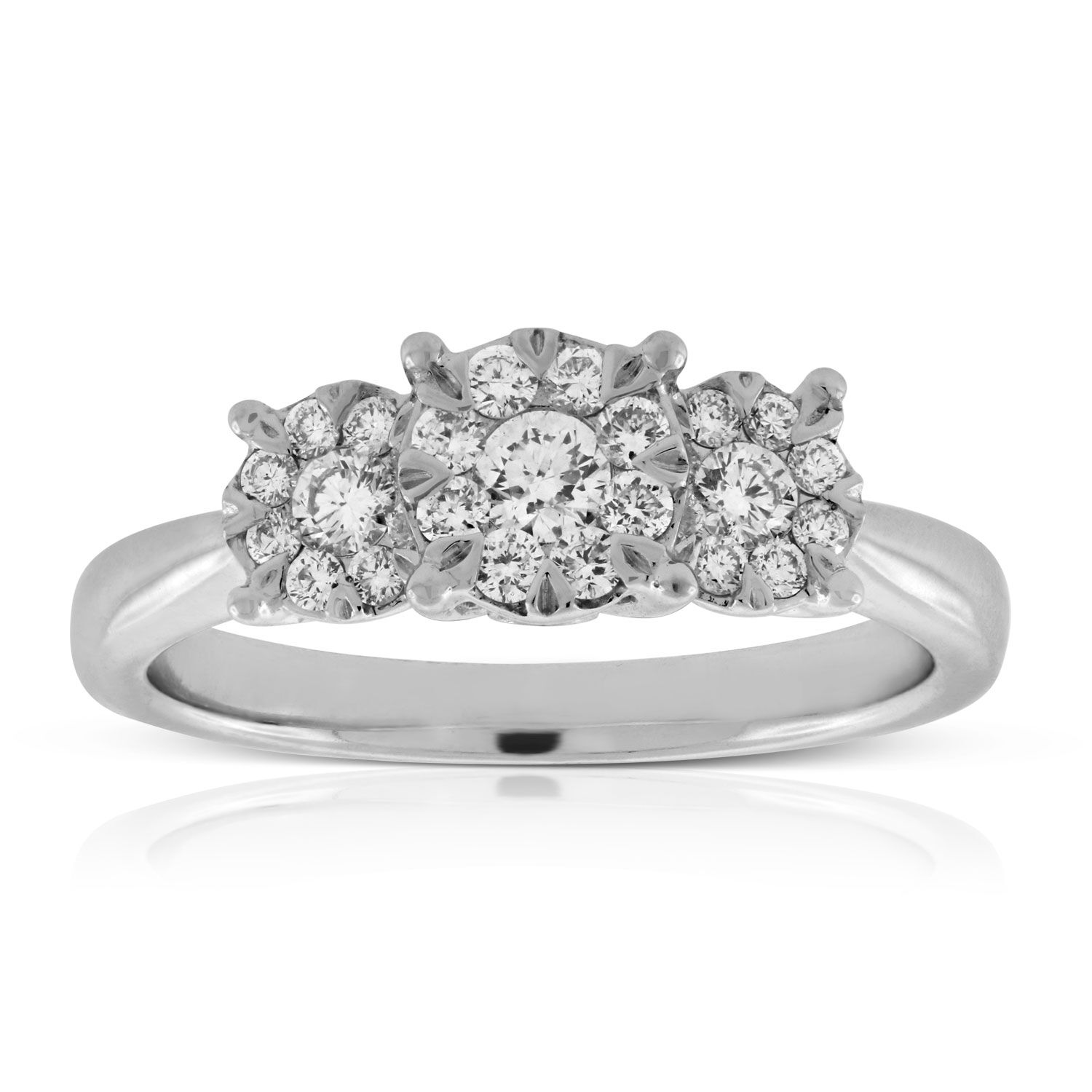 Love Eternal 3-Stone Diamond Cluster Ring 14K