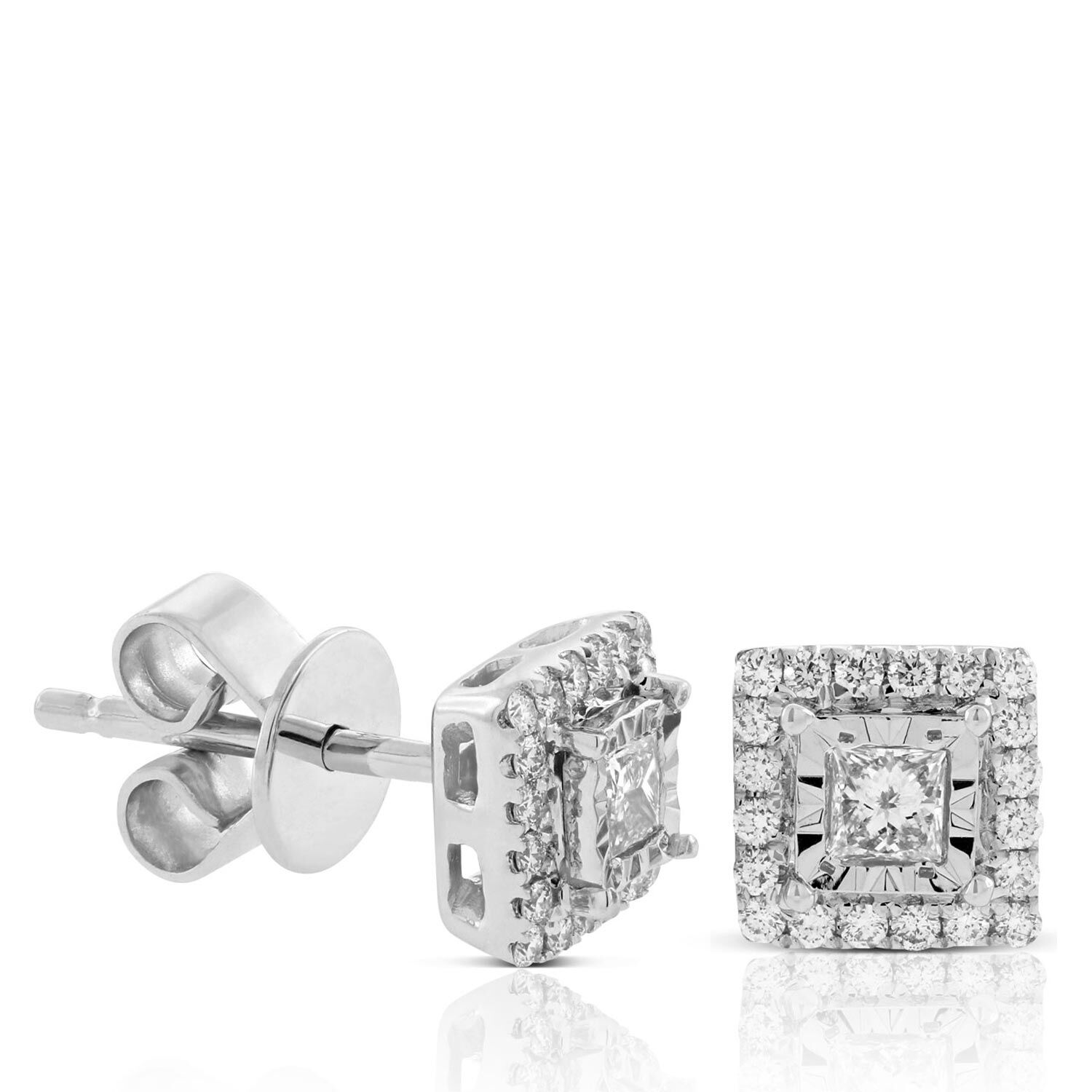 Princess Diamond Halo Earrings 14K