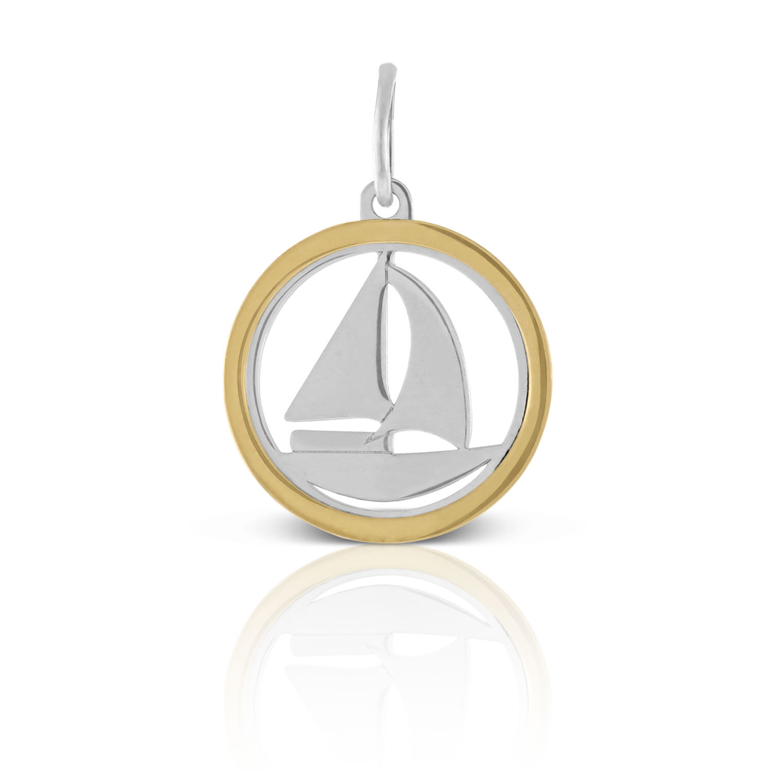 Sailboat Framed Charm / Pendant, Silver & 14K