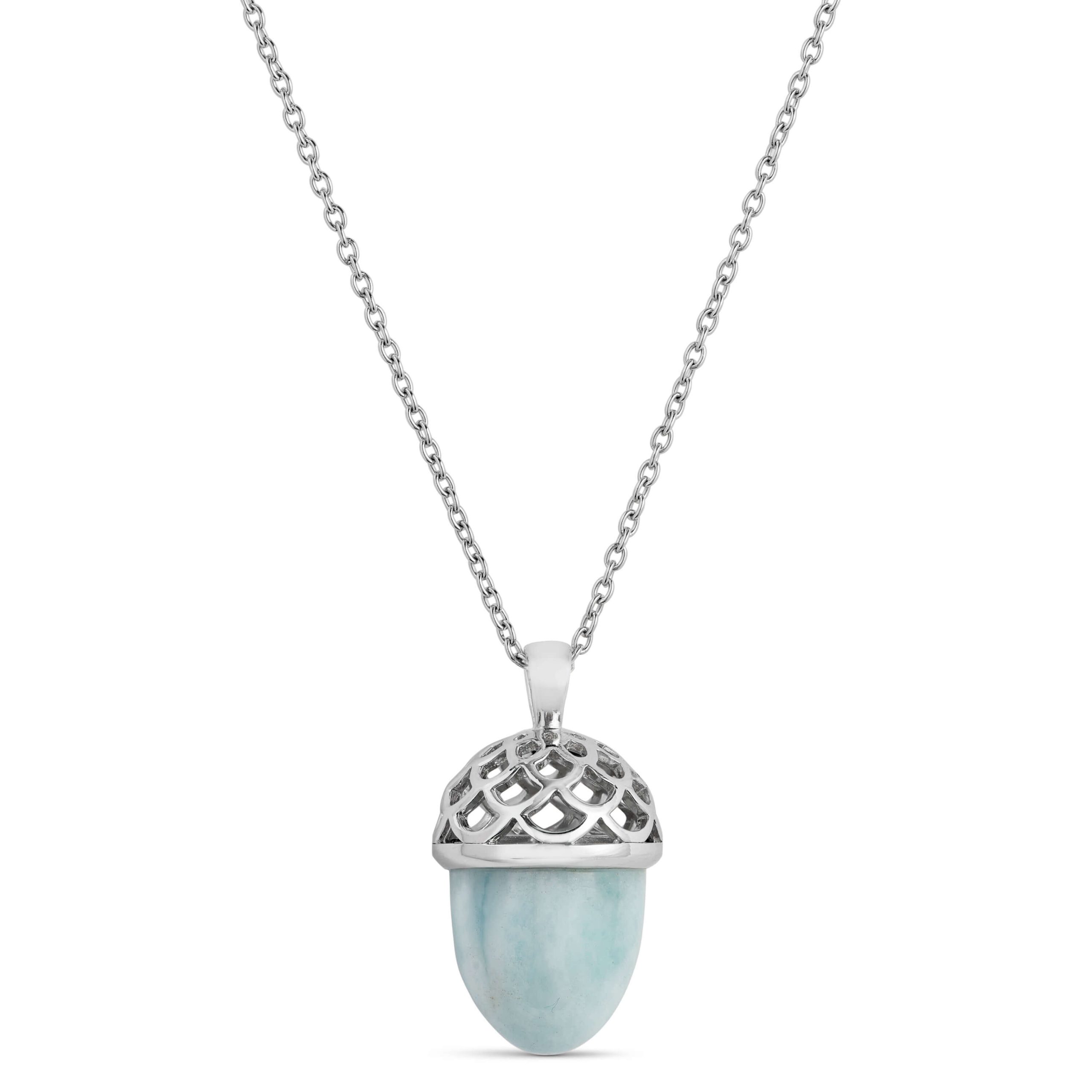 Aquamarine Wave Bullet Pendant, 24"
