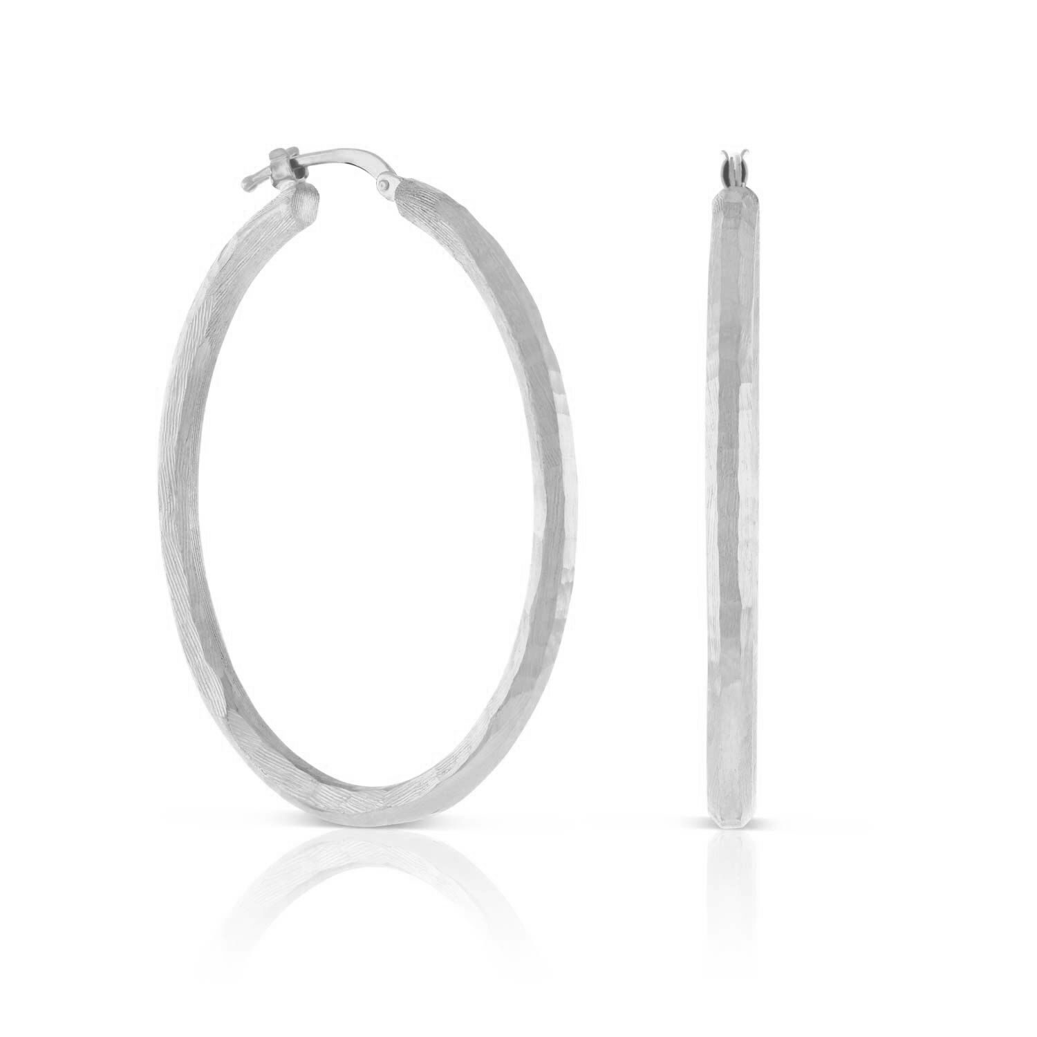 Toscano 3MM Roman Hammered Oval Hoop Earrings 14K