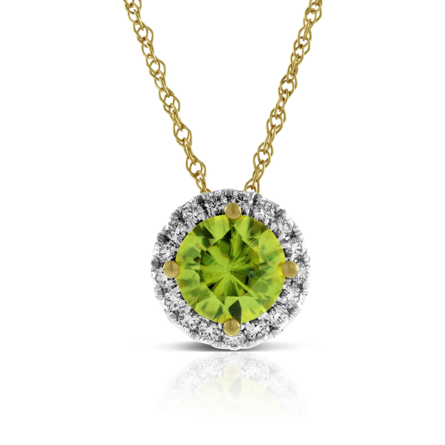 Sphene & Diamond Halo Pendant 14K