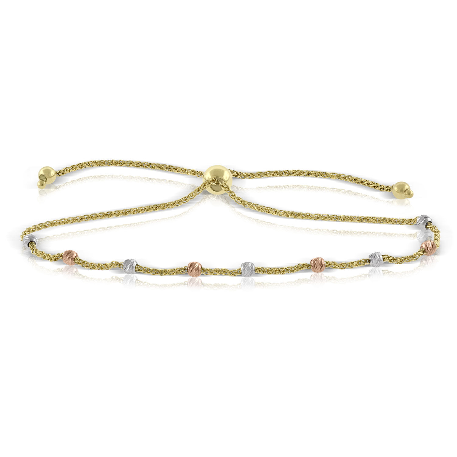 Tri-Tone Beaded Bolo Bracelet 14K