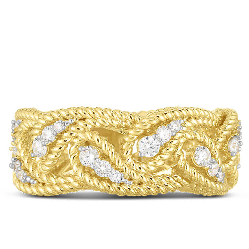 Roberto Coin Byzantine Barocco Open Leaf Diamond Band 18K Size 6.5