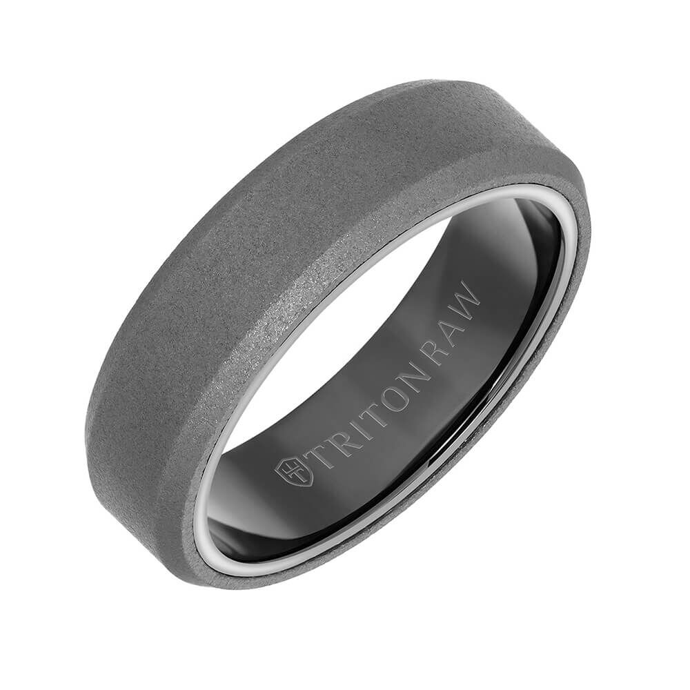 TRITON RAW Comfort Fit Sandblasted Matte Finish Bevel Edge Band in Tungsten, 6 mm