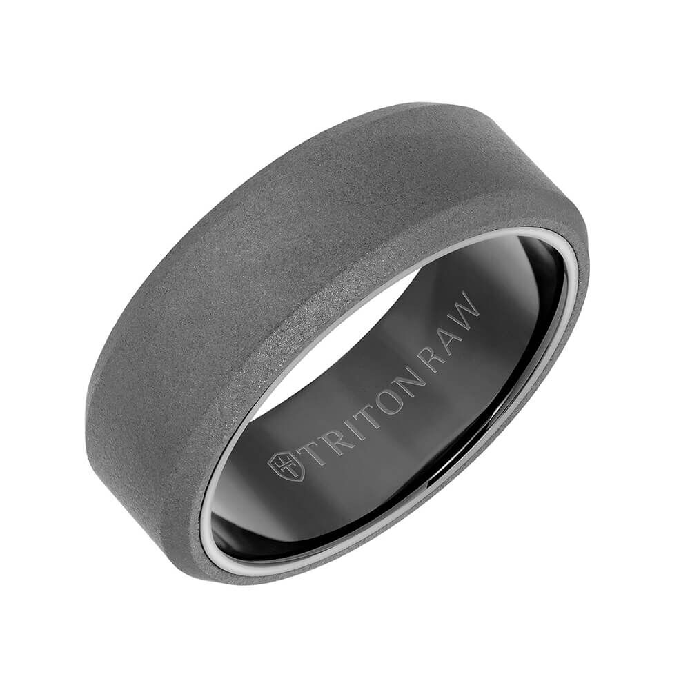 TRITON RAW Comfort Fit Sandblasted Matte Finish Bevel Edge Band in Tungsten, 8 mm