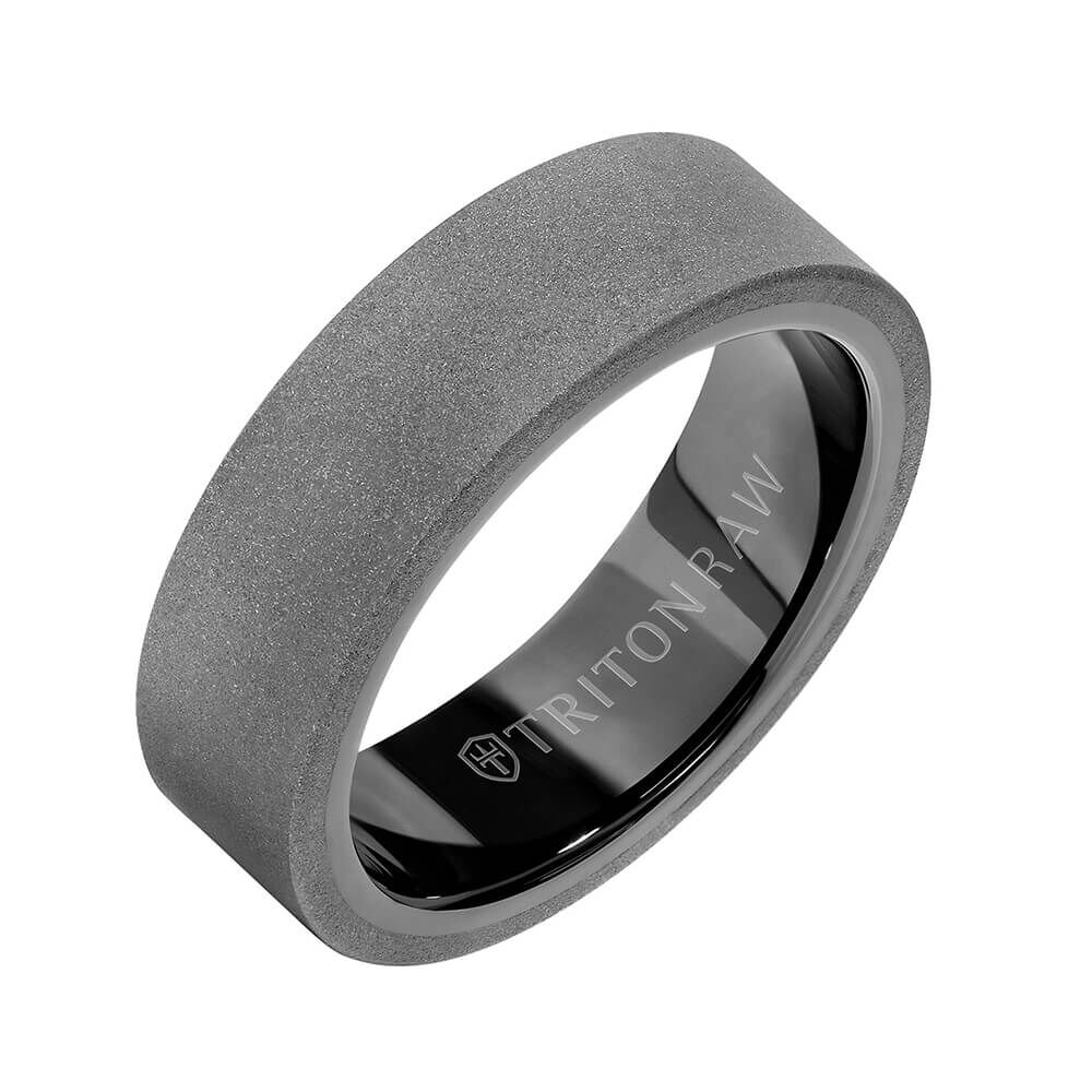 TRITON RAW Comfort Fit Sandblasted Matte Finish Band in Tungsten, 7 mm
