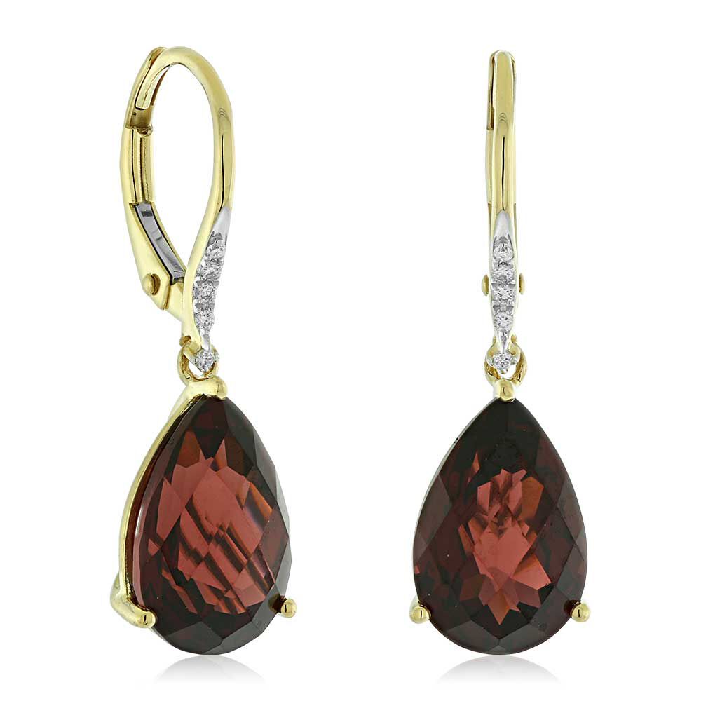 Pear Shaped Garnet & Diamond Earrings 14K