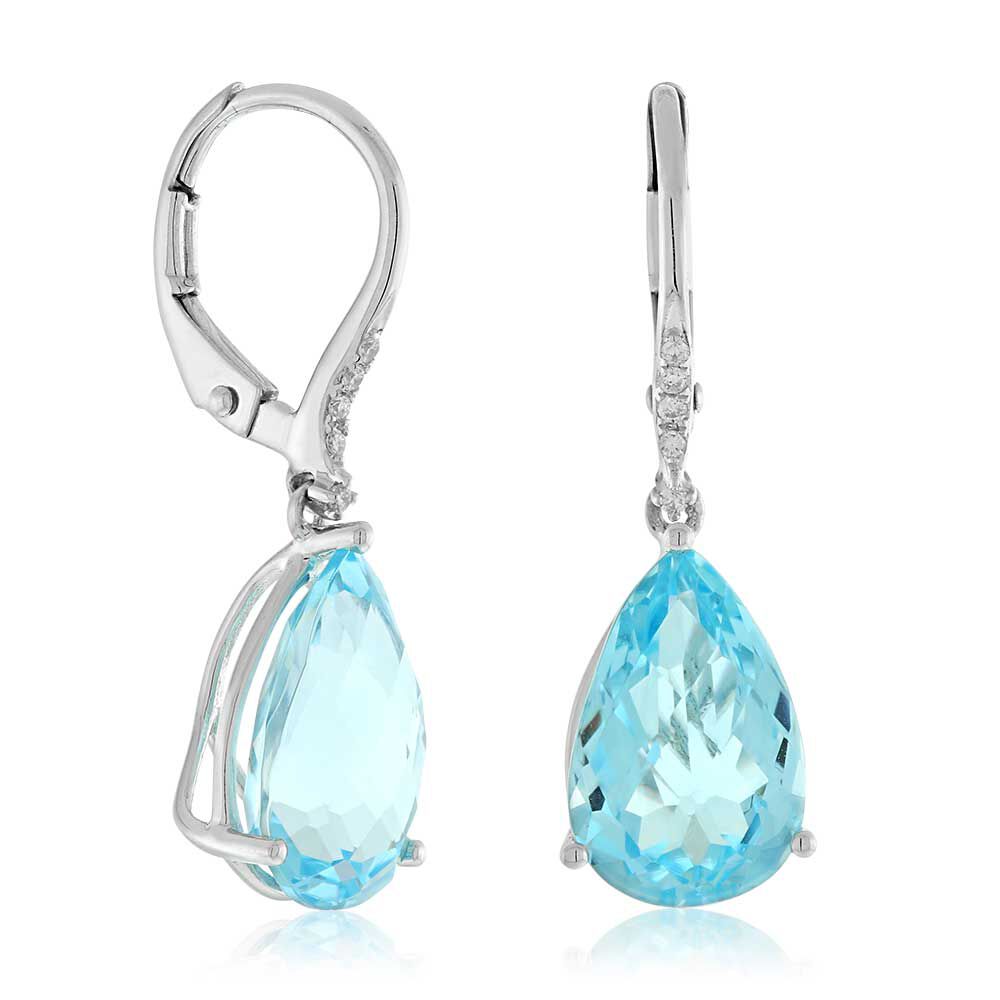 Pear Shaped Blue Topaz & Diamond Earrings 14K